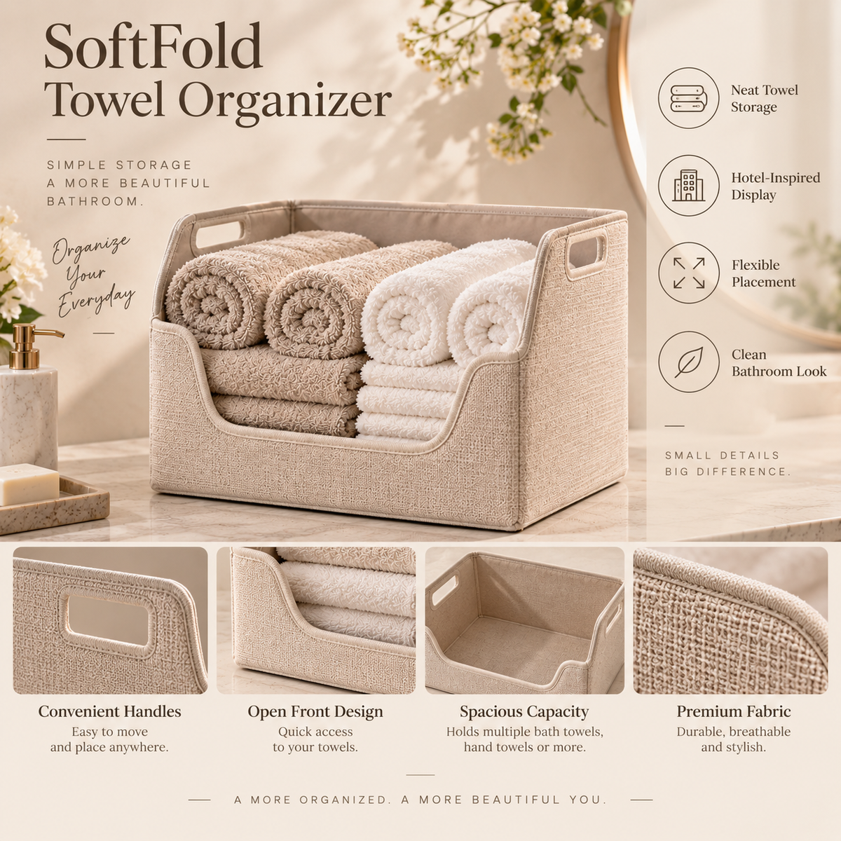 SoftFold Towel Organizer 🧺🤍
